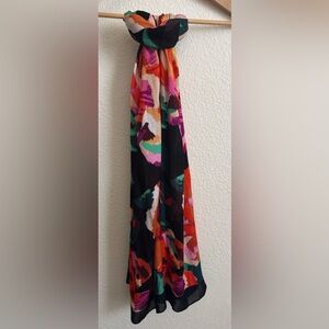 Colorful Floral Lightweight Scarf Black Red Pink Green Wrap
